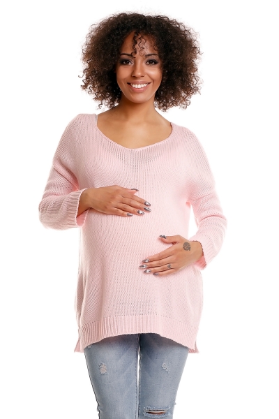 Be MaaMaa Pohodlný tehotenský svetrík s rozparkami - sv. ružový-#Velikosti těh. moda;UNI