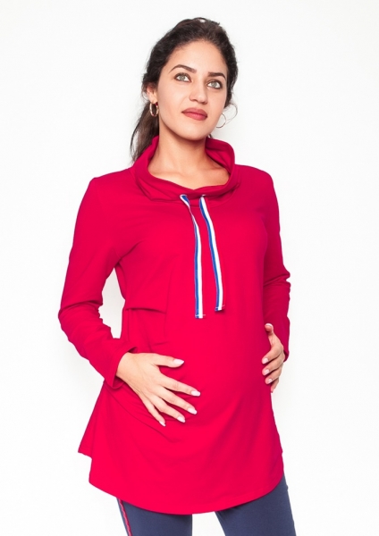 Be MaaMaa Tehotenské tričko / mikina so stojačikom Nova - červená, veľ. M-#Velikosti těh. moda;M (38)