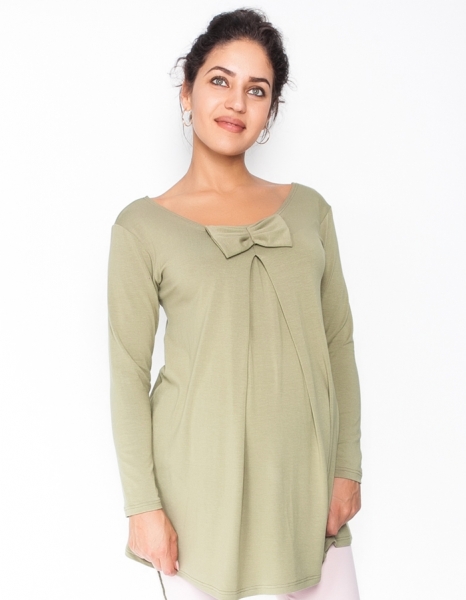 Volná tehotenská blúzka / tunika dlhý rukáv Aria - khaki