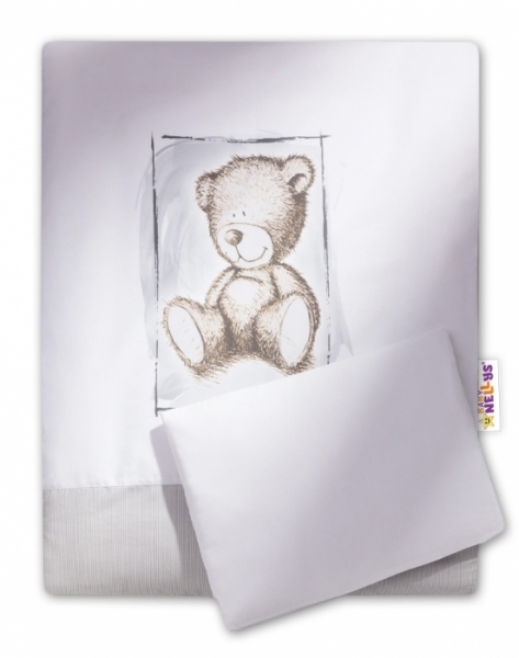 Baby Nellys Sada do kočíka komplet 4 D Sweet Dreams by Teddy - sivý/bílý (BABY NELLYS ®, 4D SWEET)