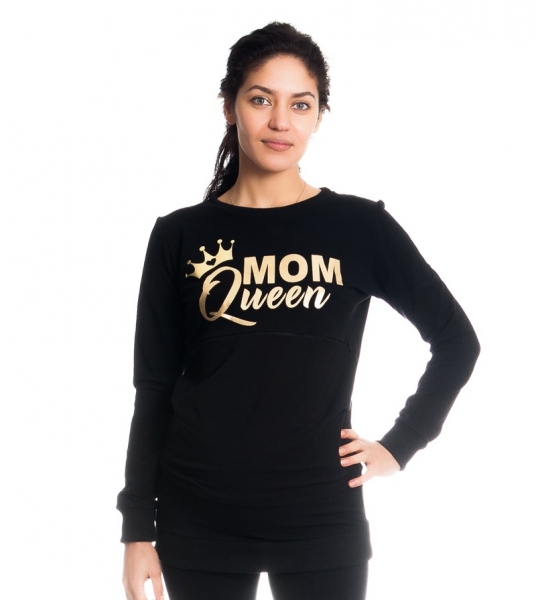 Be MaaMaa Tehotenské a dojčiace triko/mikina Mom Queen, dlhý rukáv, čierna, veľ. M-#Velikosti těh. moda;M (38)