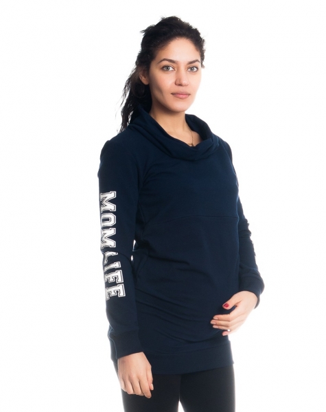 Be MaaMaa Tehotenské a dojčiace triko/mikina Mom Life, dlhý rukáv, granátové, veľ. L-#Velikosti těh. moda;L (40)