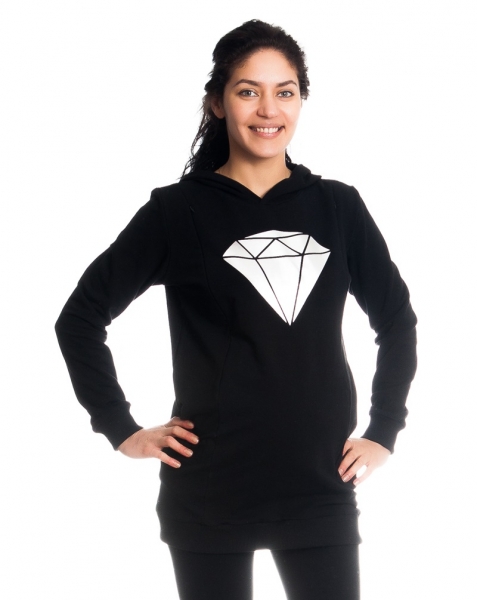 Be MaaMaa Tehotenské a dojčiace triko/mikina Diamant, dlhý rukáv, čierne, veľ. L