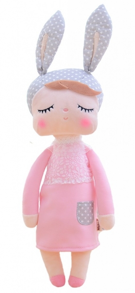 Handrová bábika Metoo s uškami v růžových šatičkách, 42cm