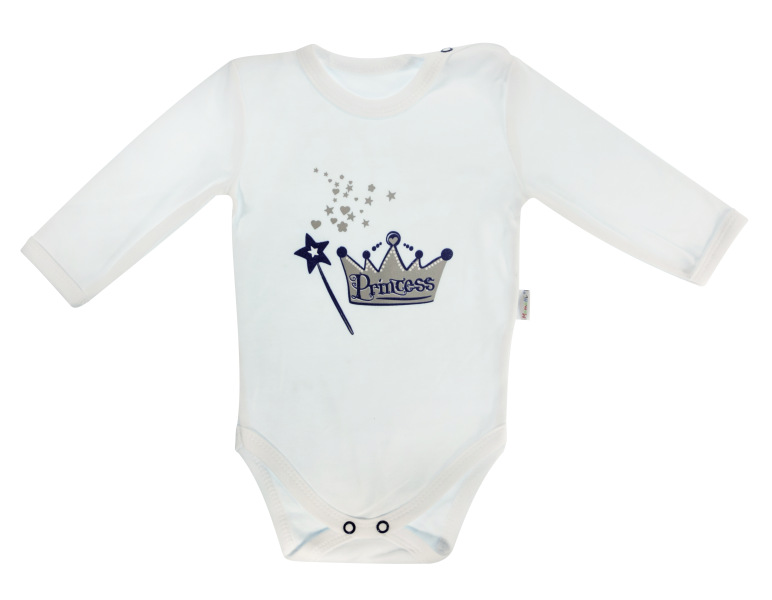 Dojčenské body Princezna - dlhý rukáv, biele, veľ. 86
